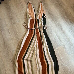 4SI3NNA Striped V-Neck Wide Leg Jumpsuit, Small